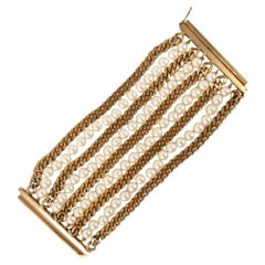 Vintage Chanel Large Golden Metal Bracelet with Costume Pearls
