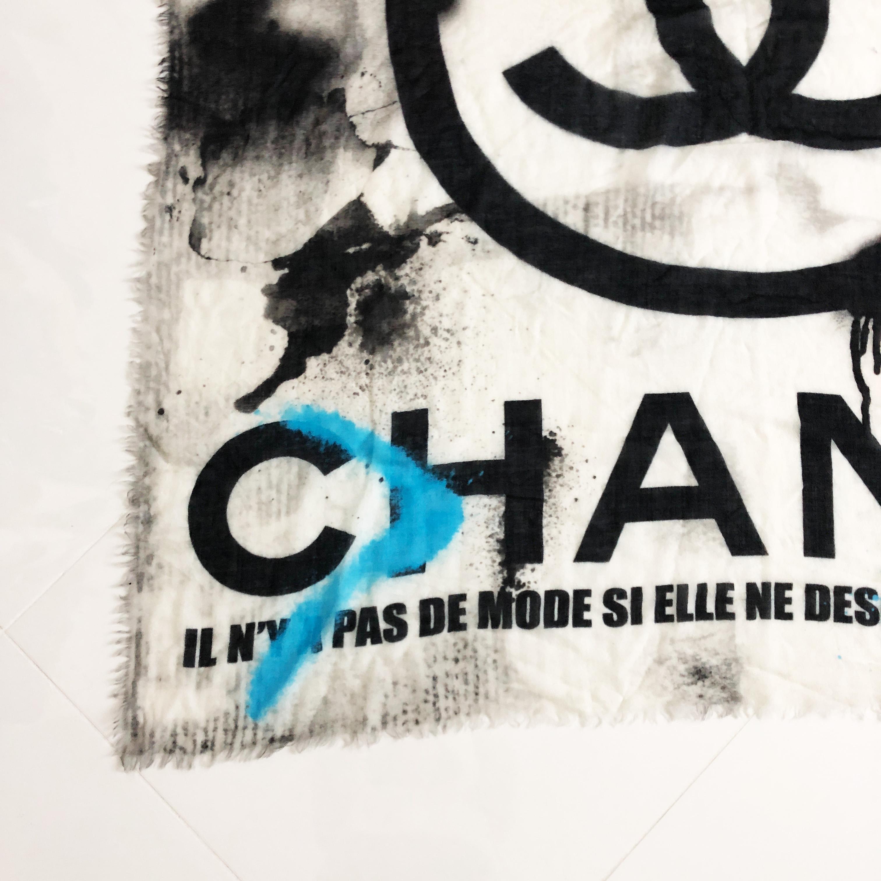 Women's or Men's Chanel Large Graffiti Scarf Shawl Cashmere 51in CC Logo with Box