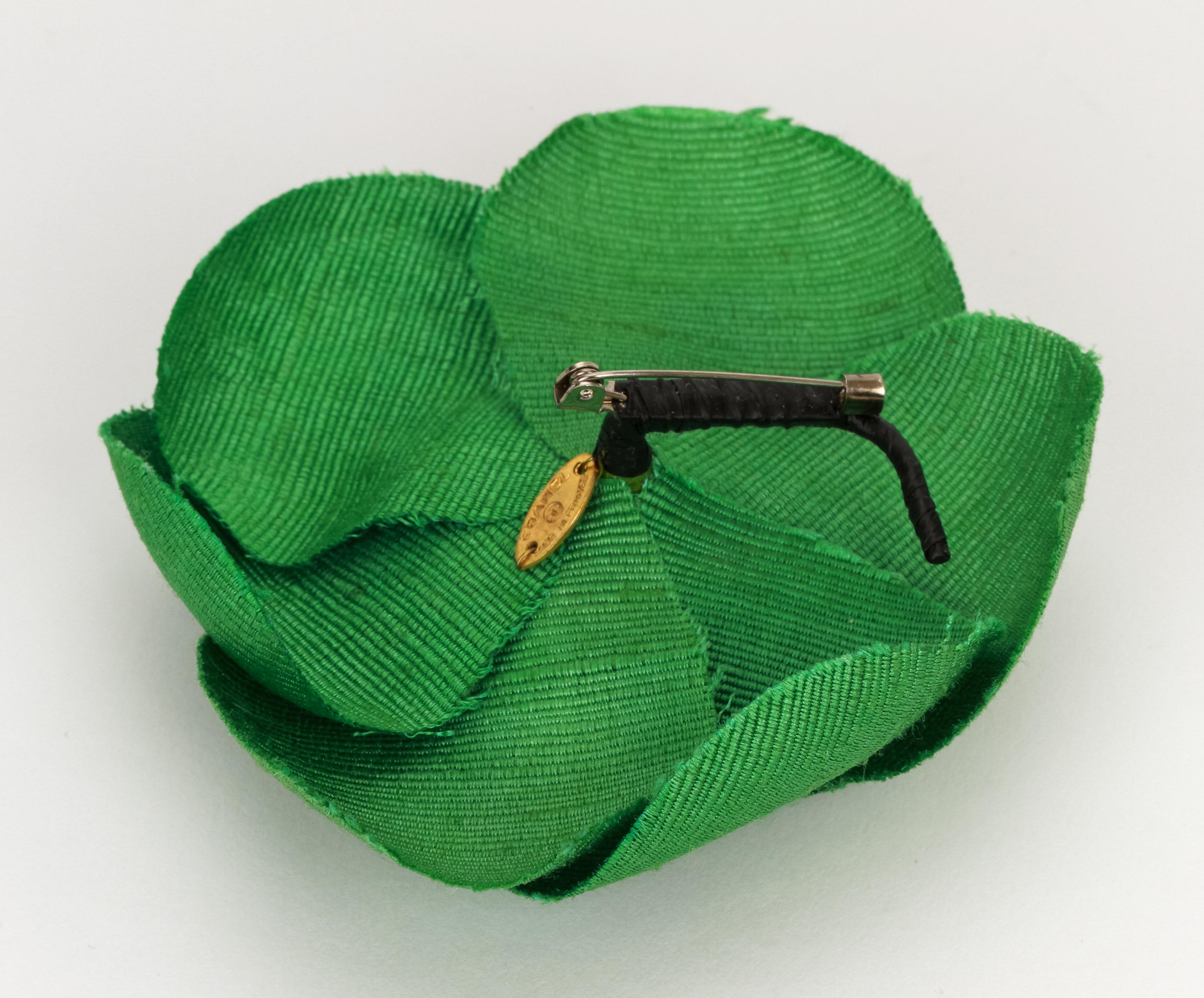 Green Chanel large green fabric camelia brooch