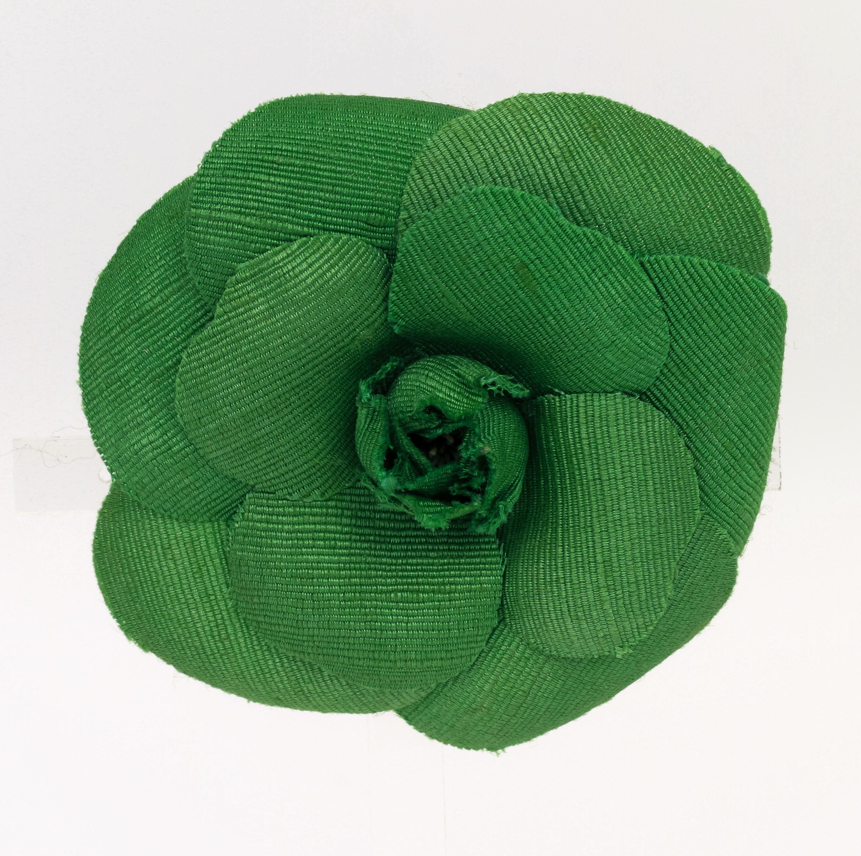 Chanel Large Green Fabric Camelia Brooch