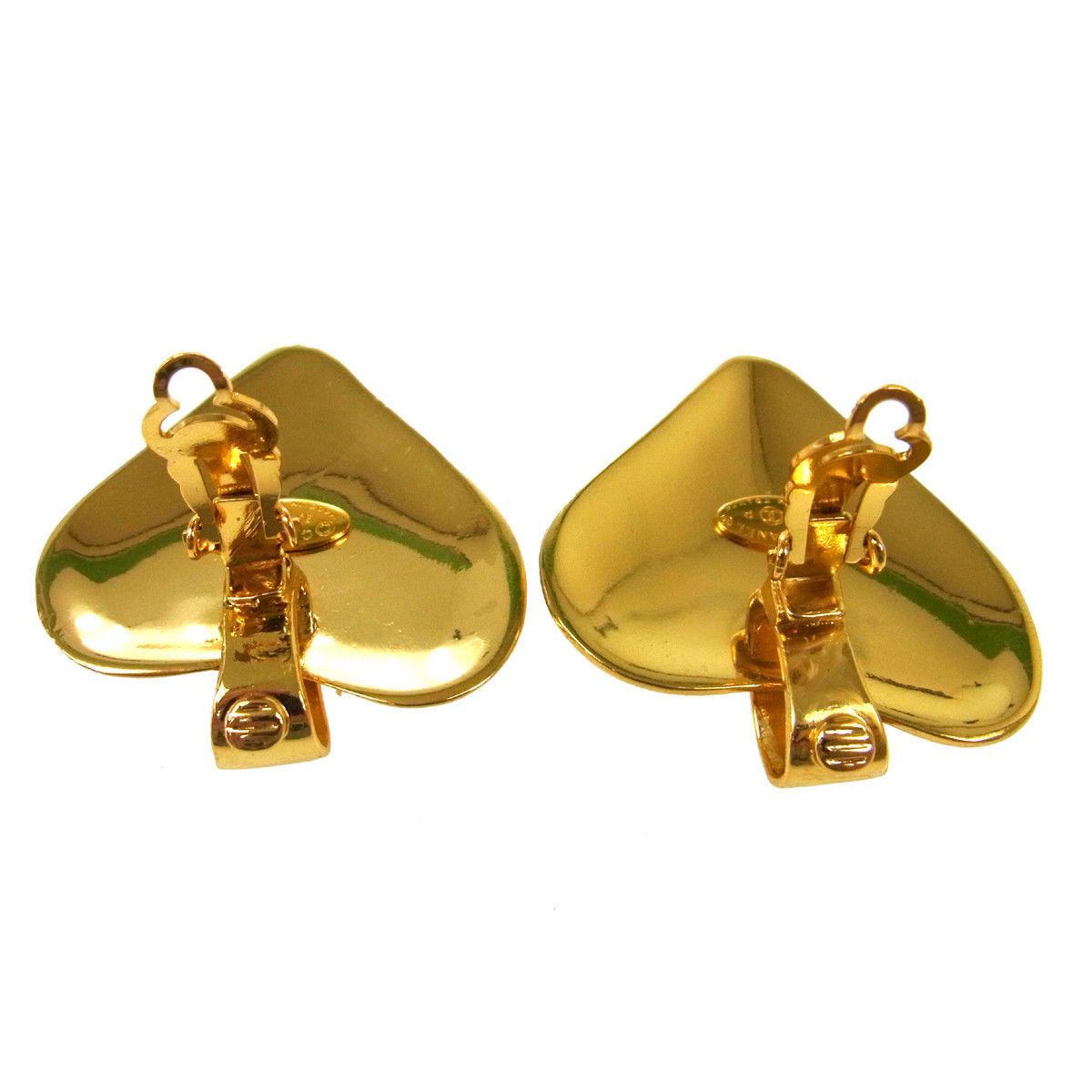 Art Deco Chanel Large Heart Gold Doorknocker Charm Dangle Evening Hoop Earrings in Box 