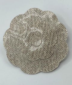 Chanel Large Laminated Boucle Tweed Fabric Camelia Brooch, 1990s