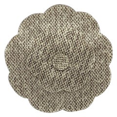 Vintage Chanel Large Laminated Boucle Tweed Fabric Camelia Brooch, 1990s