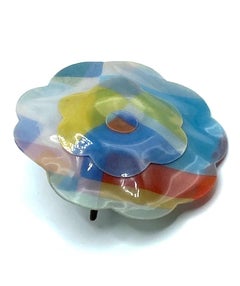 Chanel Large Laminated Pastel Fabric Camelia Brooch, 1990s