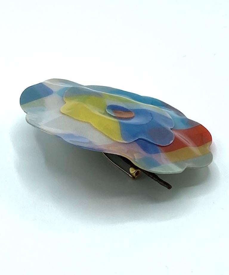Chanel Large Laminated Pastel Fabric Camelia Brooch, 1990s 1