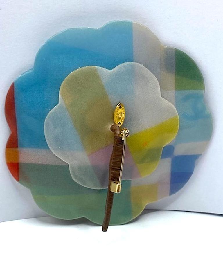 Chanel Large Laminated Pastel Fabric Camelia Brooch, 1990s 2