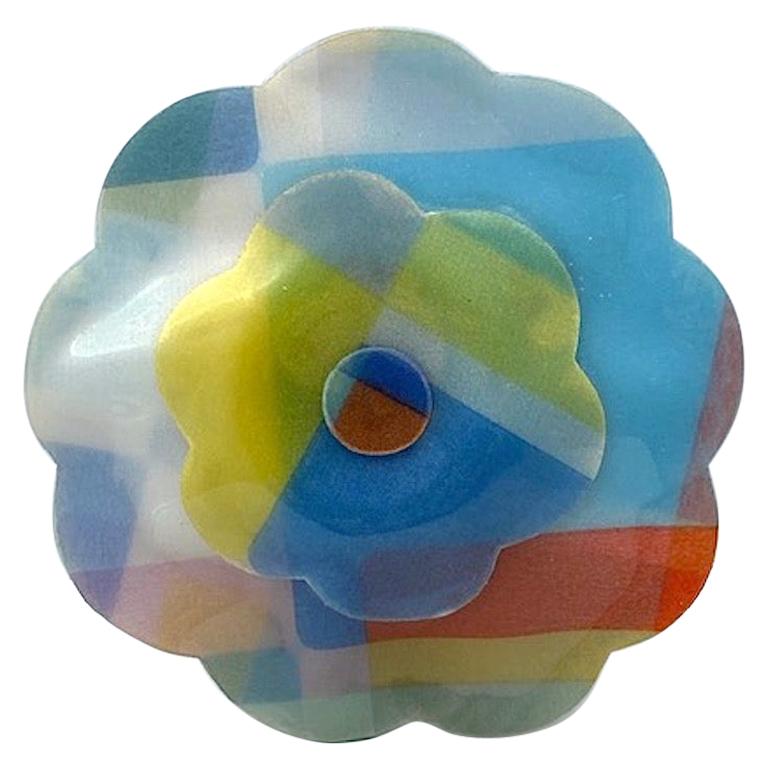Chanel Large Laminated Pastel Fabric Camelia Brooch, 1990s