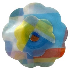 Vintage Chanel Large Laminated Pastel Fabric Camelia Brooch, 1990s