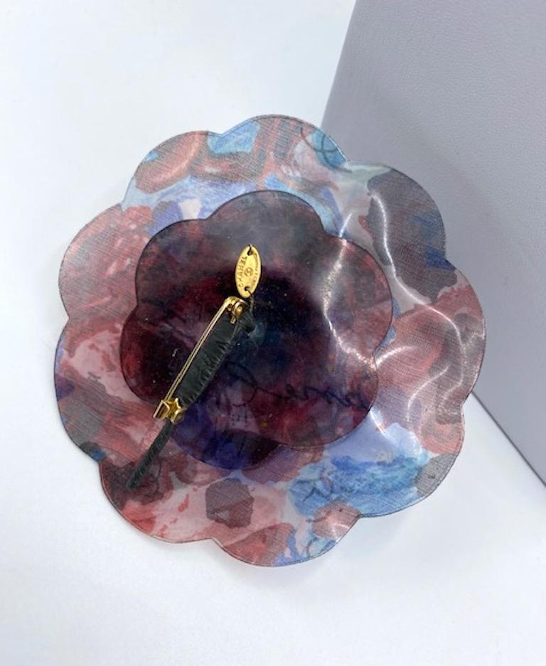 Chanel Large Laminated Purple & Blue Fabric Camelia Brooch, 1990s 6