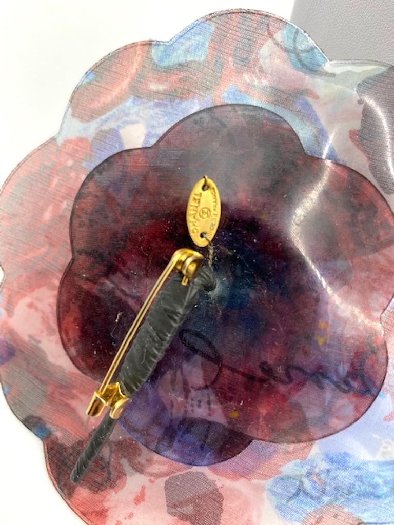 Chanel Large Laminated Purple & Blue Fabric Camelia Brooch, 1990s 8
