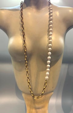 Chanel Large Link & Baroque Pearl Long Necklace, early 1980s
