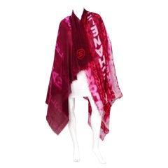 Chanel Large Logo Print Purple & Red Fringe Scarf