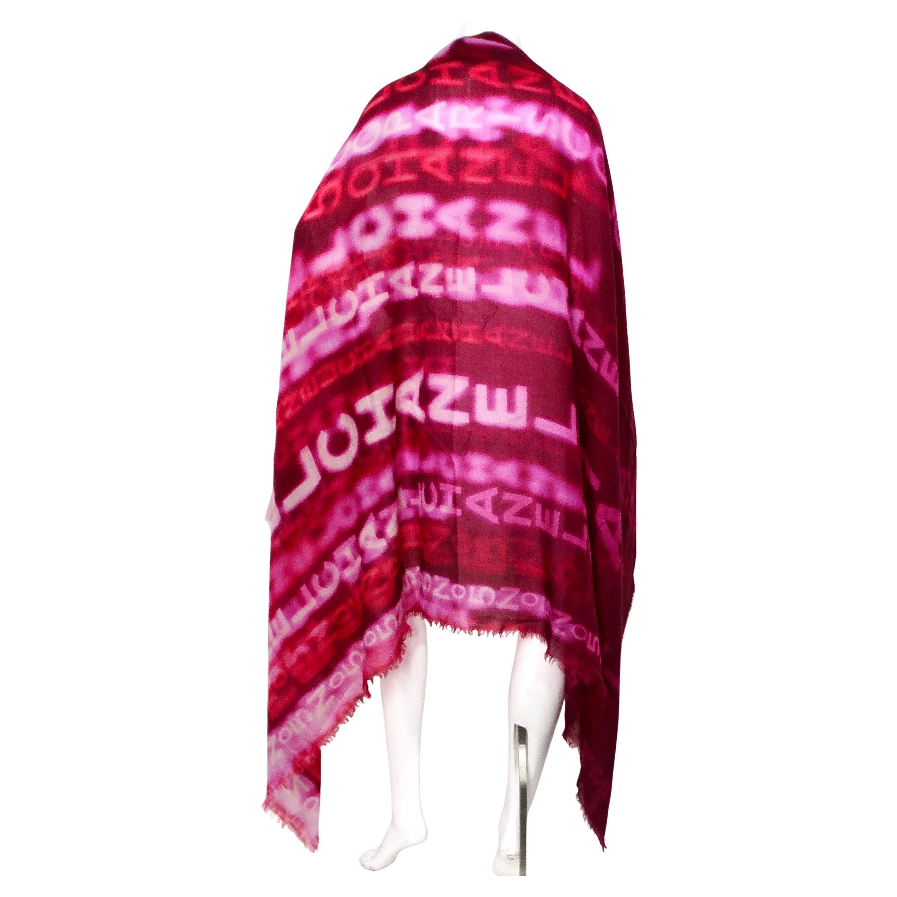 Chanel Large Logo Print Purple & Red Fringe Scarf For Sale