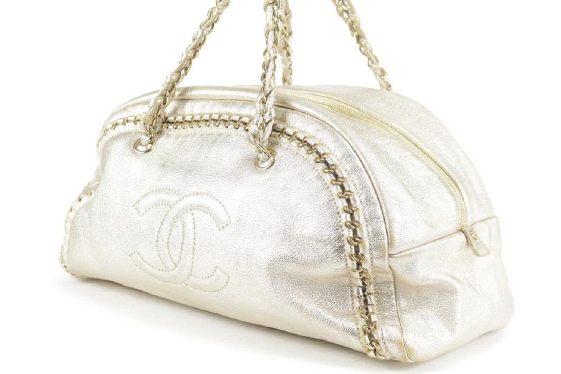 Chanel White Leather Luxe Ligne Medium Bowler Bag - Yoogi's Closet