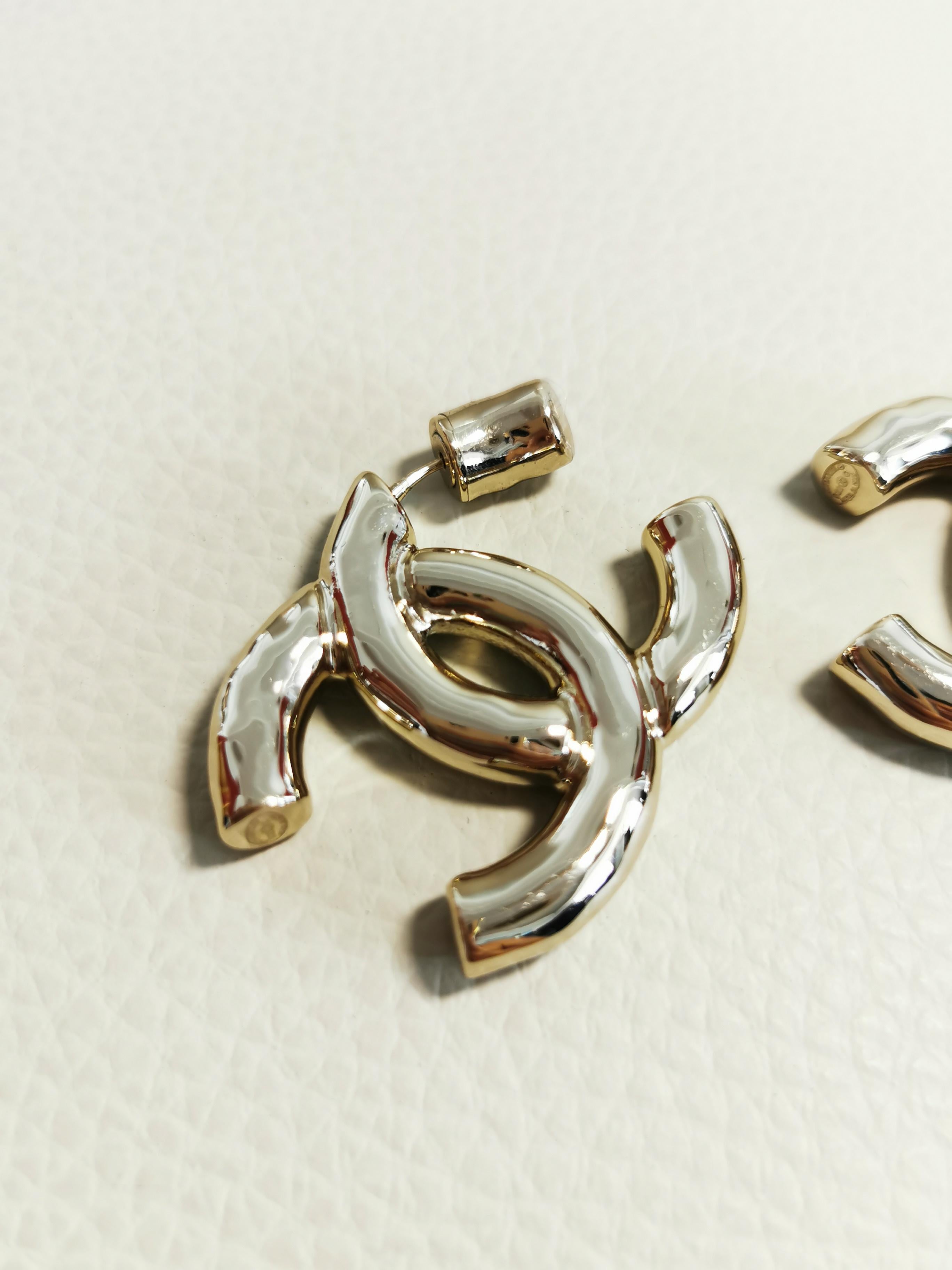 Women's Chanel Large Massive CC Earrings Sold Out RARE in light gold