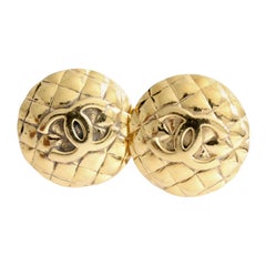 Chanel Large Matelasse Earrings CC Logo Clip Style Gilt Metal 1970s