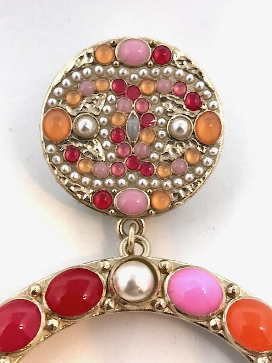 Chanel Large Pearl & Cabochon Pendant Hoop Earrings 2018 In Excellent Condition In New York, NY