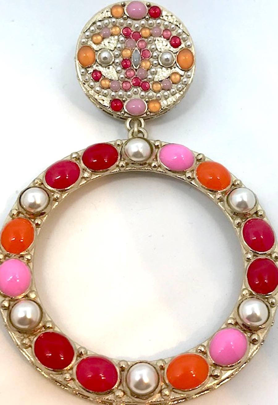 Women's Chanel Large Pearl & Cabochon Pendant Hoop Earrings 2018