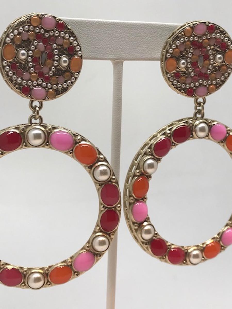 Chanel Large Pearl & Cabochon Pendant Hoop Earrings 2018 1