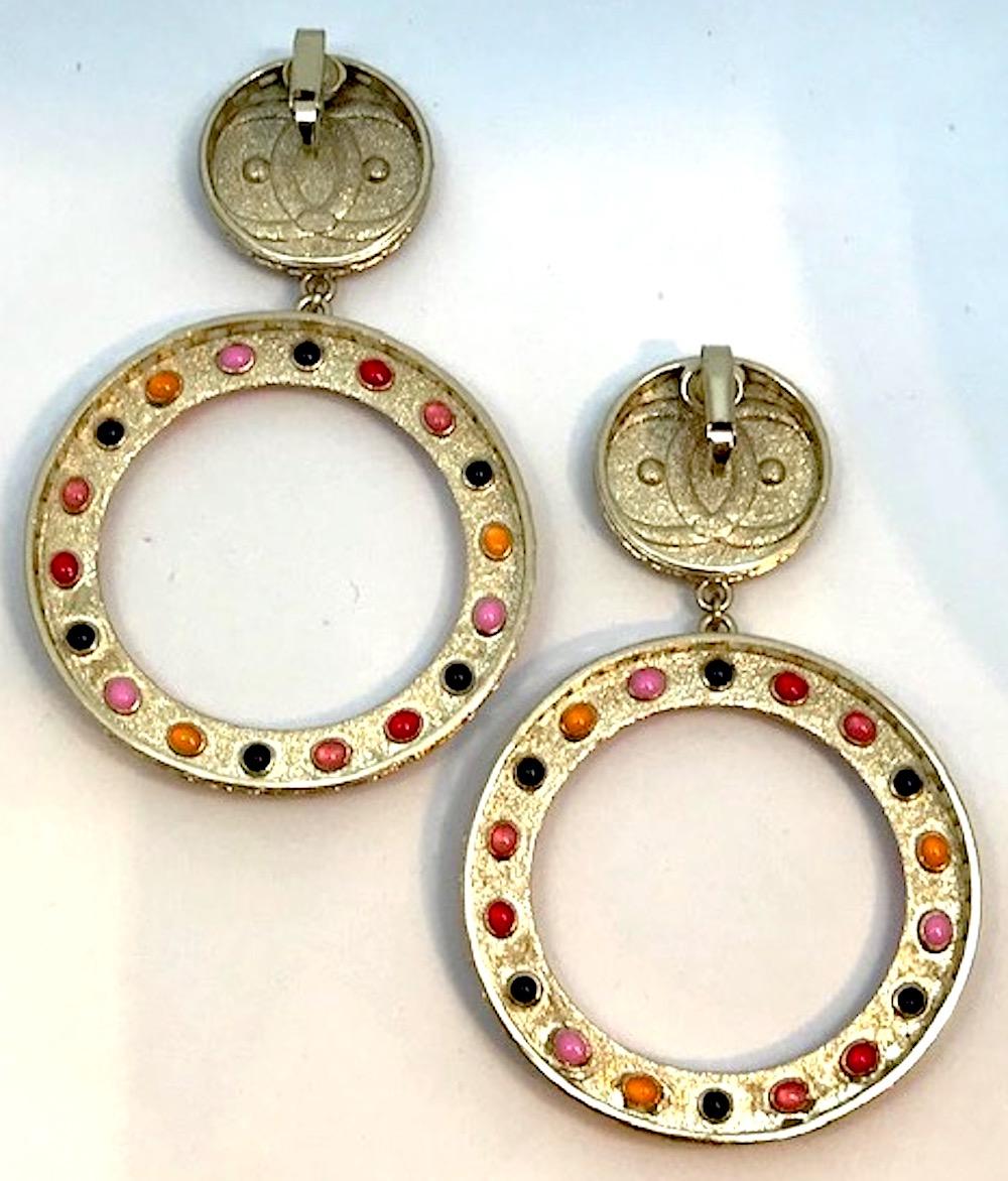 Chanel Large Pearl & Cabochon Pendant Hoop Earrings 2018 3