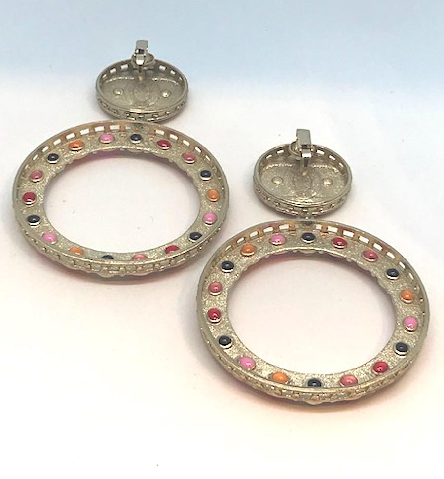 Chanel Large Pearl & Cabochon Pendant Hoop Earrings 2018 4