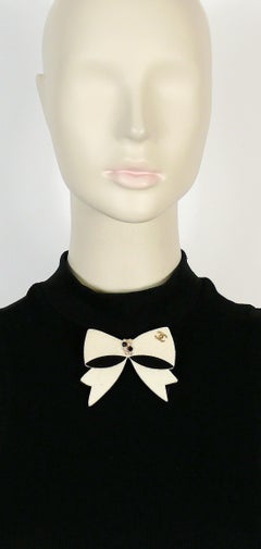 Chanel Large Pearl Embellished Felt CC Bow Brooch