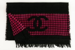 Chanel Large Pink and Black Cashmere Scarf