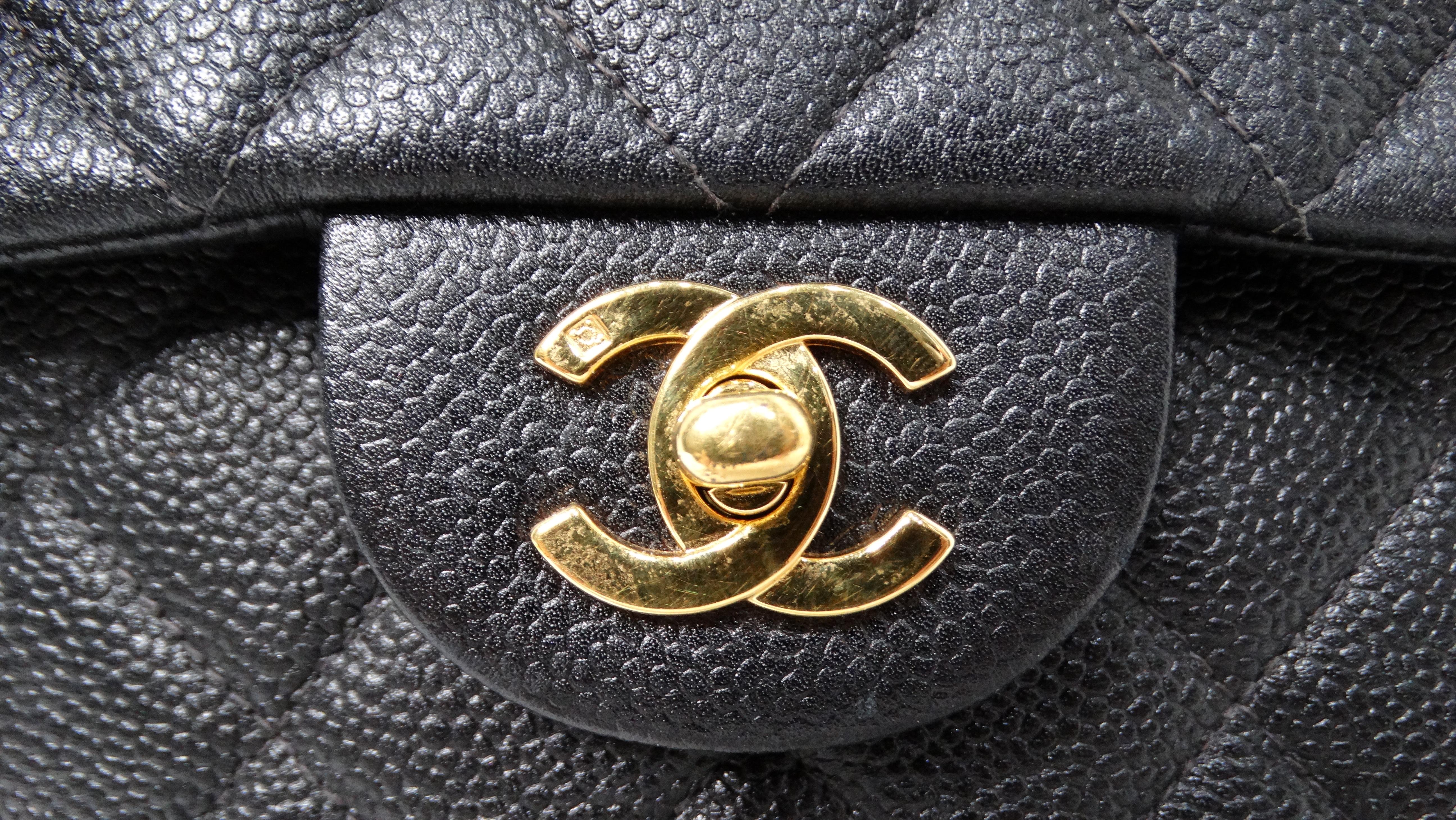 Black Chanel Large Quilted Caviar Leather Interlocking CC Messenger Shoulder Bag