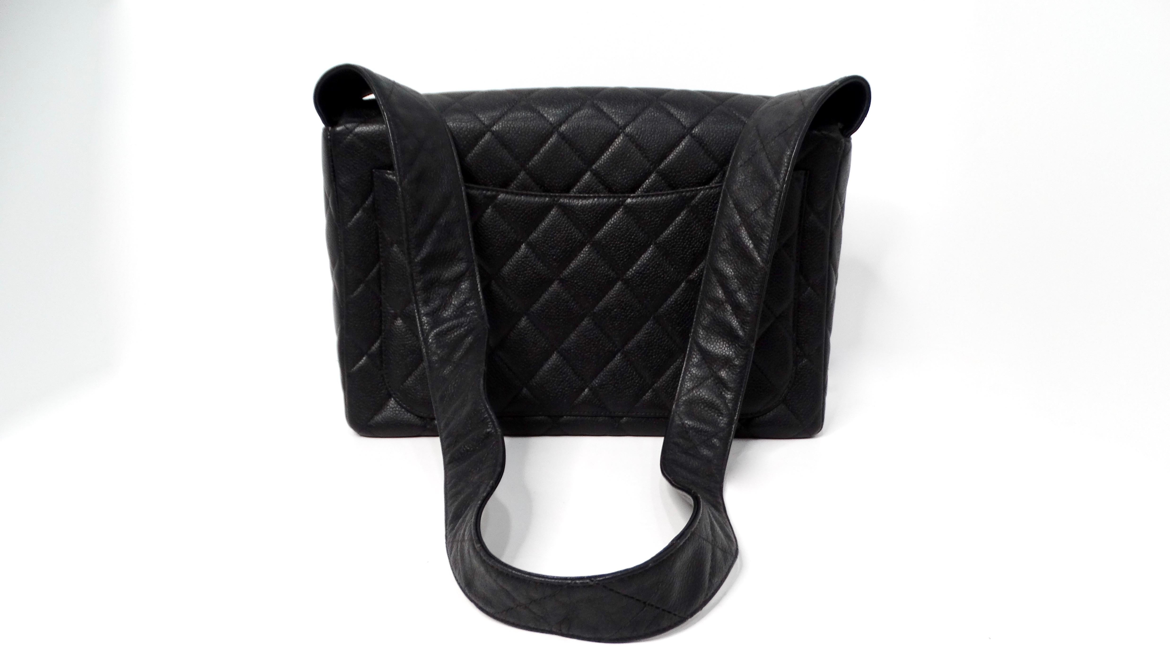 Chanel Large Quilted Caviar Leather Interlocking CC Messenger Shoulder Bag 1