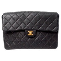 Chanel Large Quilted Caviar Leather Interlocking CC Messenger Shoulder Bag