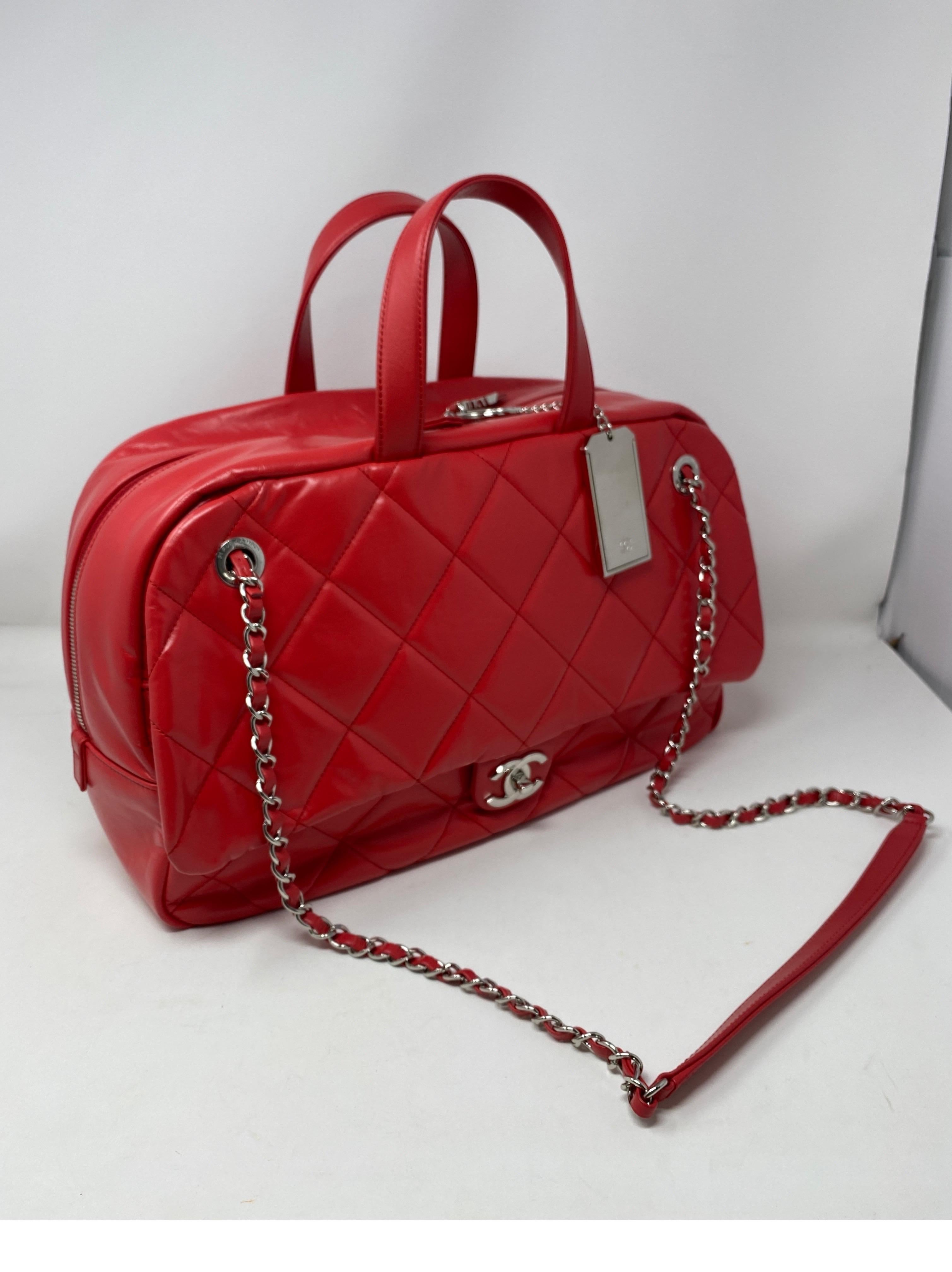 Chanel Large Red Bowler Bag  In Excellent Condition In Athens, GA