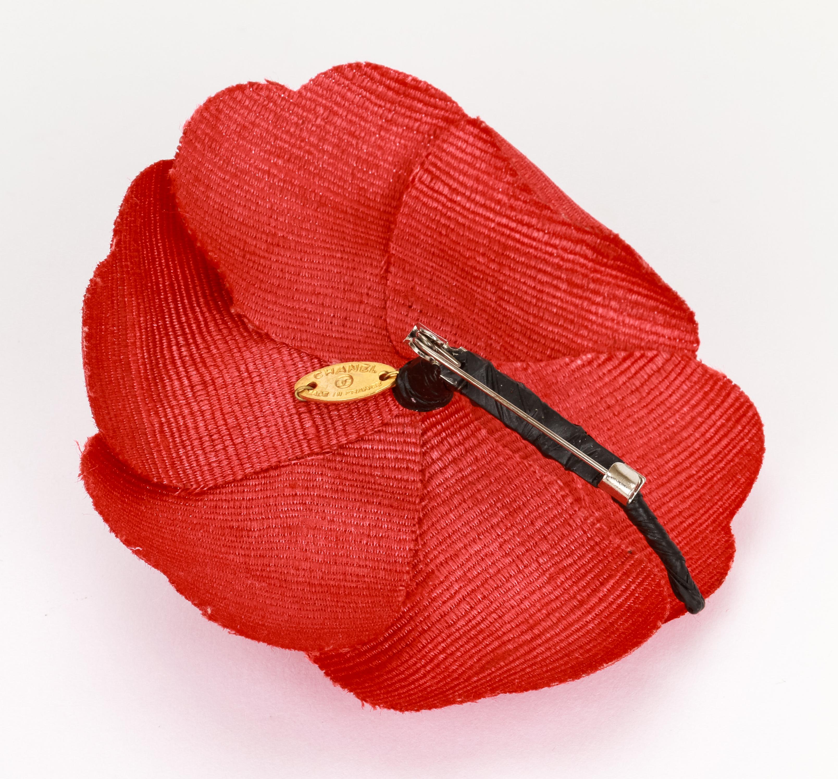 Red Chanel large red fabric camellia brooch