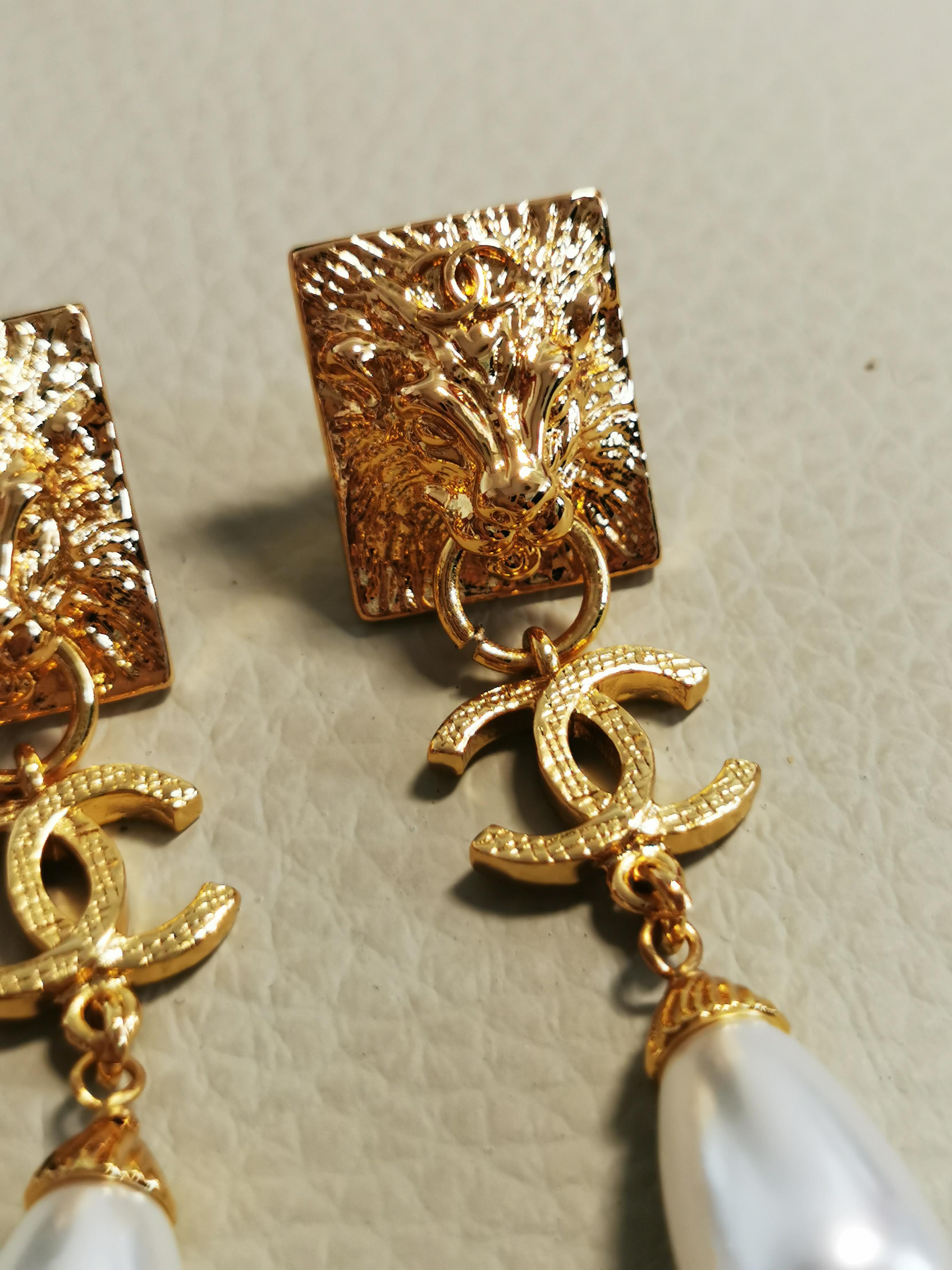 Contemporary Chanel Large Rhinestone CC Drop Pearl Dangling Earrings