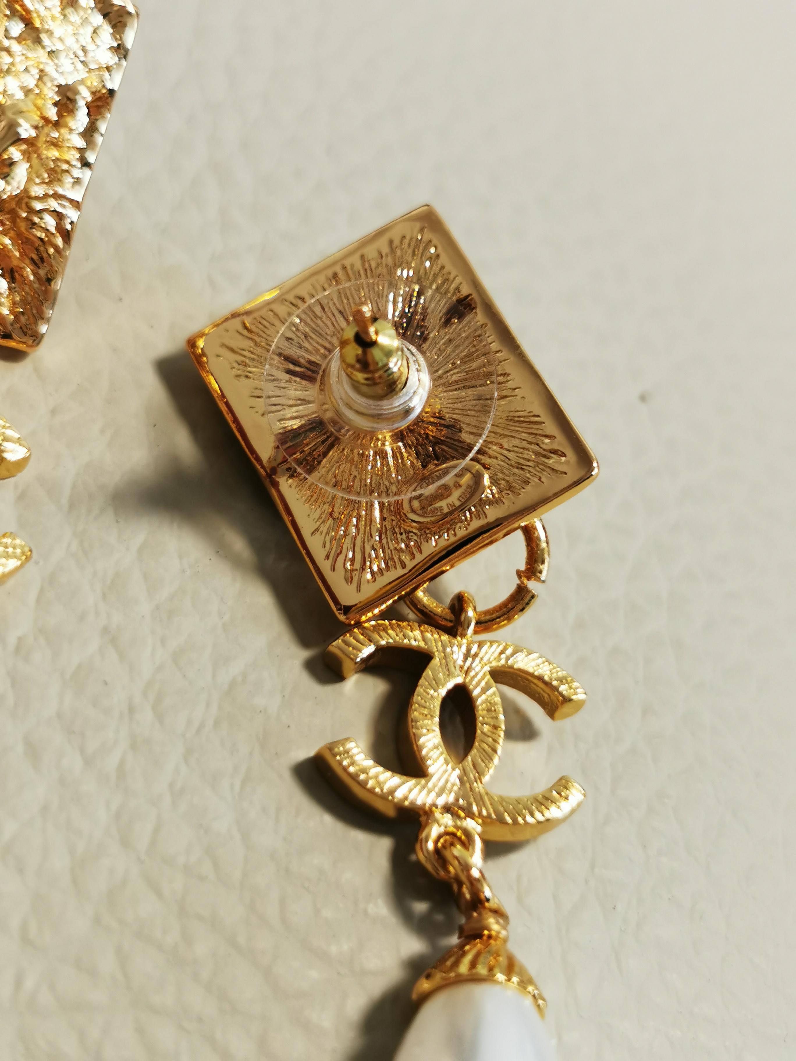 Chanel Large Rhinestone CC Drop Pearl Dangling Earrings In Excellent Condition In PUTNEY, NSW