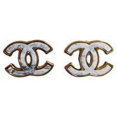 Chanel Large Rhinestone CC Drop Pearl Dangling Earrings