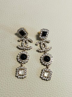 Chanel Large Rhinestone CC Drop Stones Dangling Rhinestones Earrings