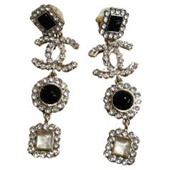 Chanel Large Rhinestone CC Drop Stones Dangling Rhinestones Earrings
