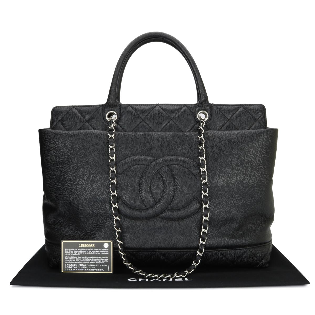 CHANEL Large Shopping Tote Black Caviar with Silver Hardware 2011.

This bag is in excellent condition, the bag still holds its shape quite well, and the hardware is still shiny.

This shopping tote is very versatile, and it can be carried by hand