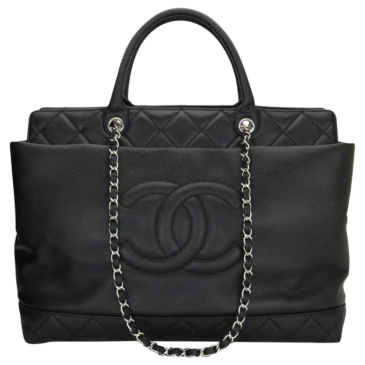 CHANEL Large Shopping Tote Bag Black Caviar with Silver Hardware 2011