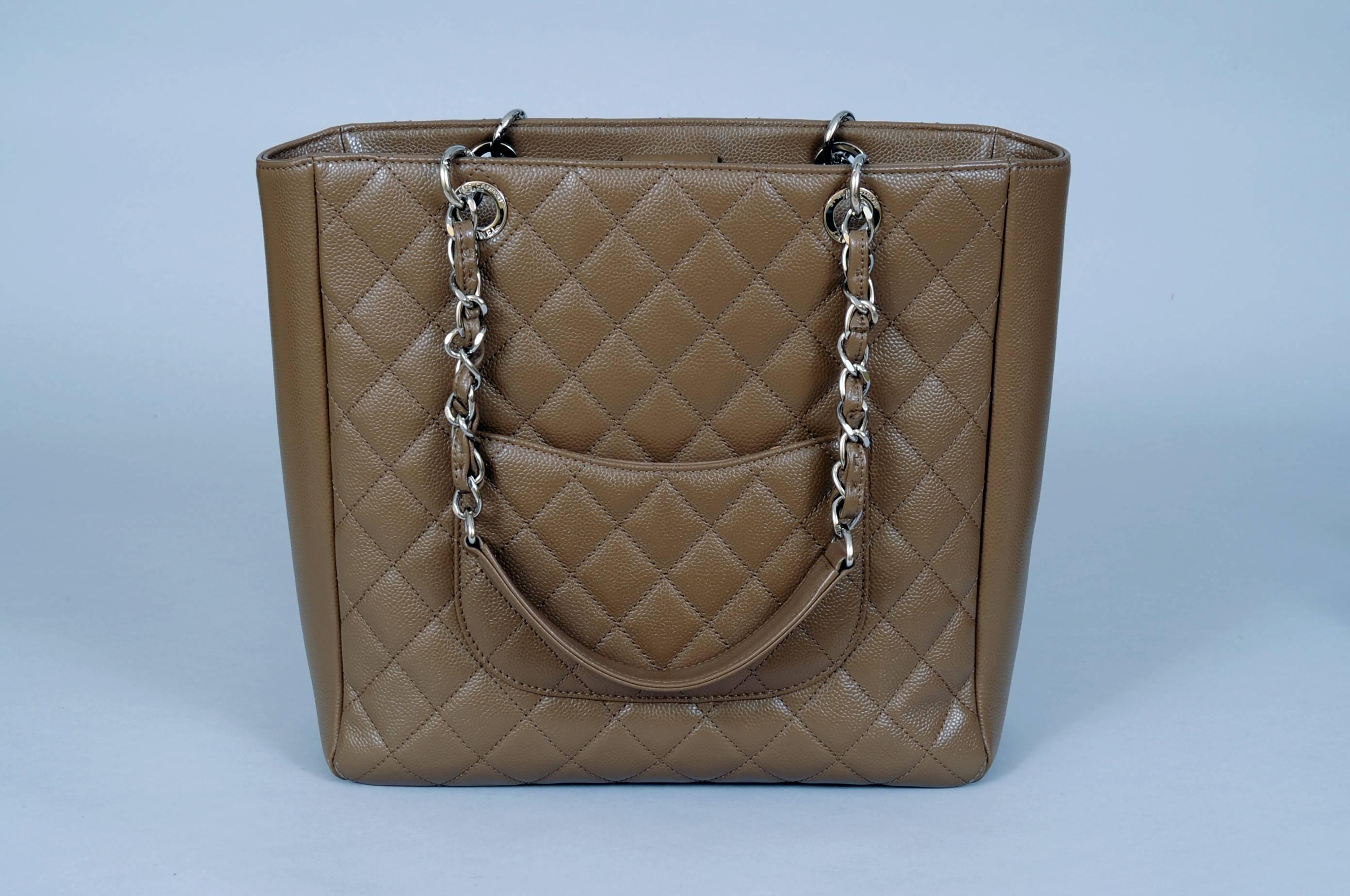Brown Chanel Large Taupe Caviar Leather Shopping Tote