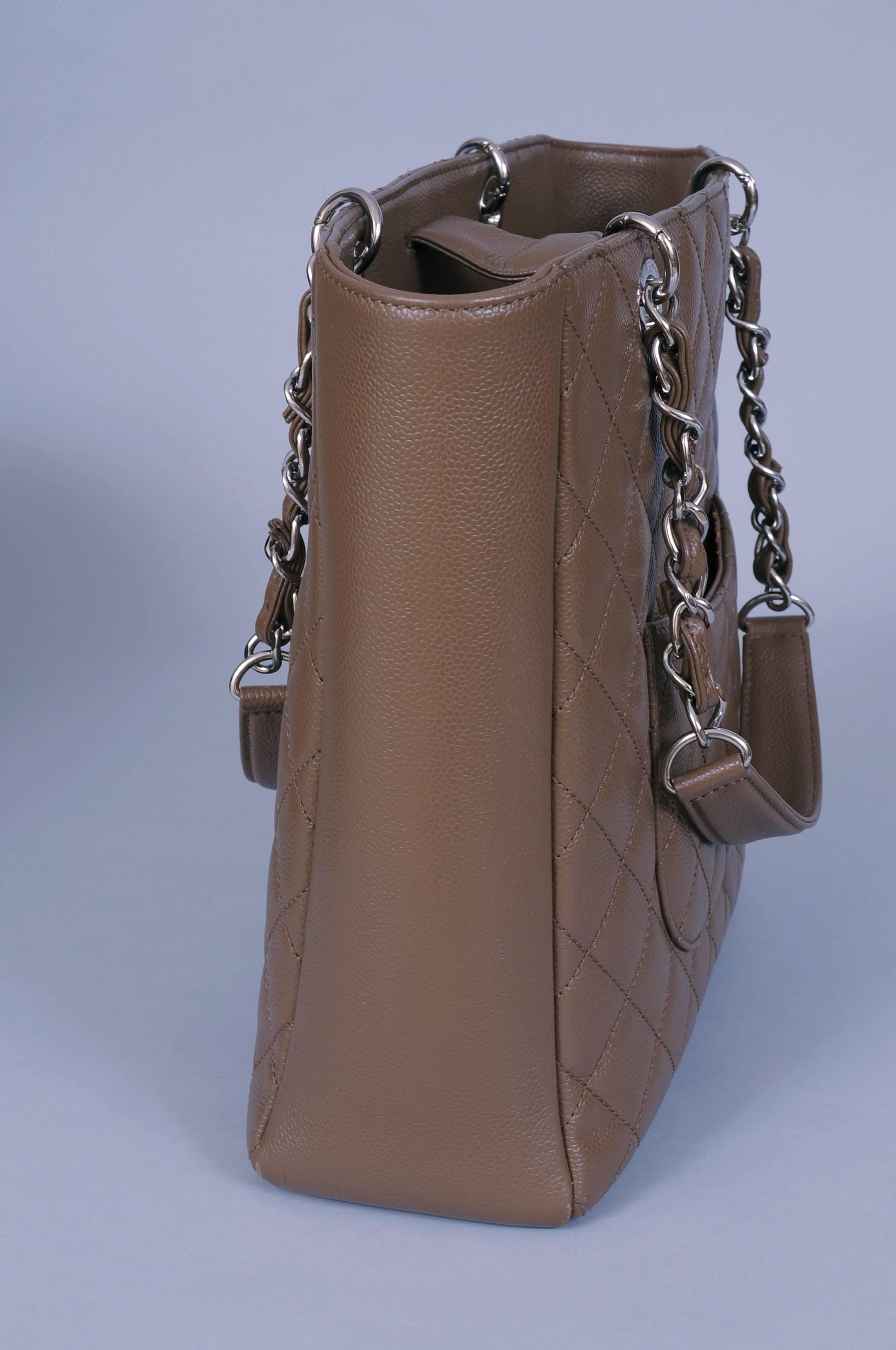Chanel Large Taupe Caviar Leather Shopping Tote 4