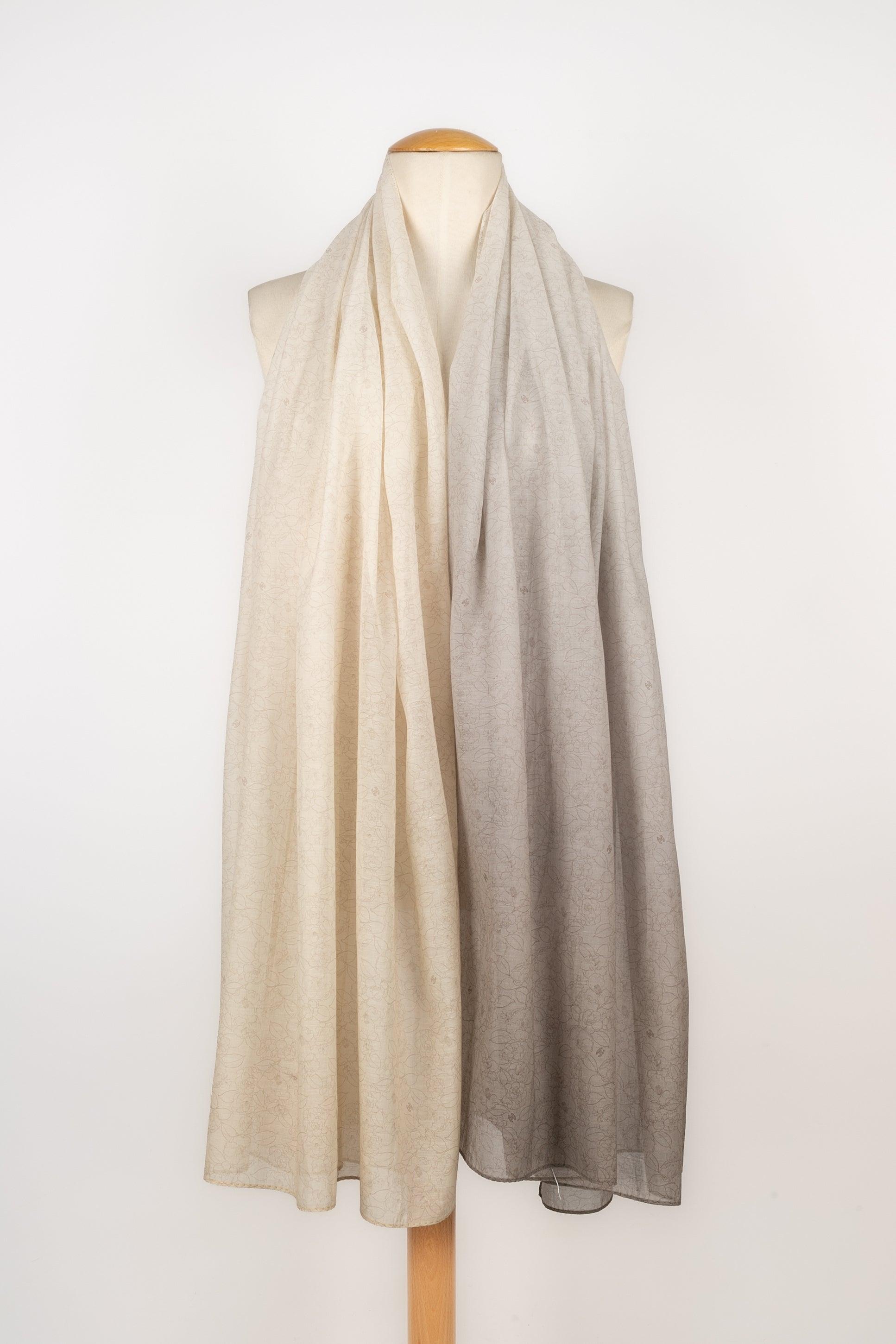 Beige Chanel Large Silk and Cotton Stole in Gray For Sale