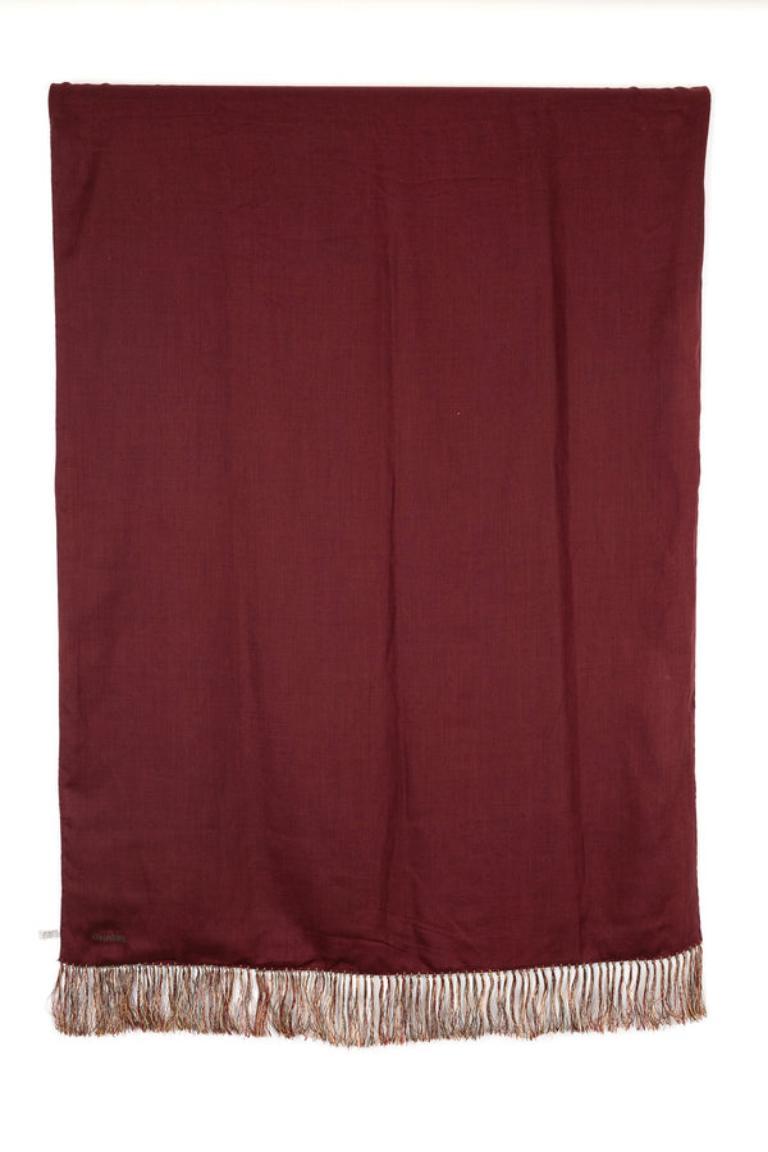 Chanel Large Silk Stole with Burgundy Wool Lining  For Sale 3