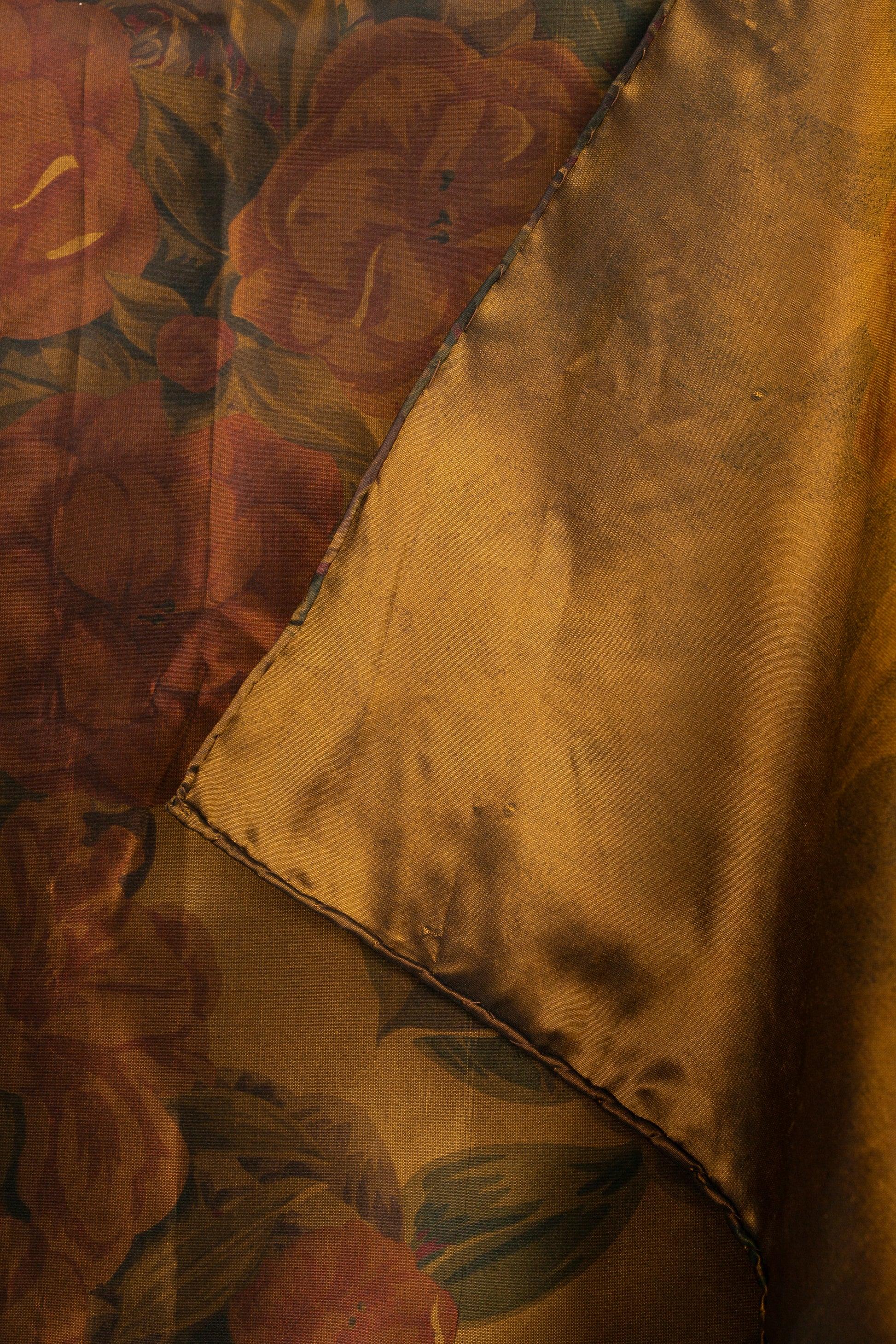 Women's Chanel Large Silk Taffeta Foulard/ Scarf in Golden Brown