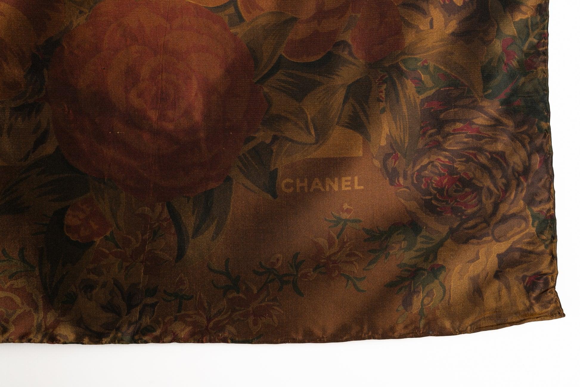 Chanel Large Silk Taffeta Foulard/ Scarf in Golden Brown 2