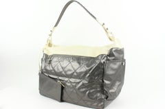 Chanel Large Silver and Cream Quilted Biarritz Paris Weekender Hobo 61ck38s