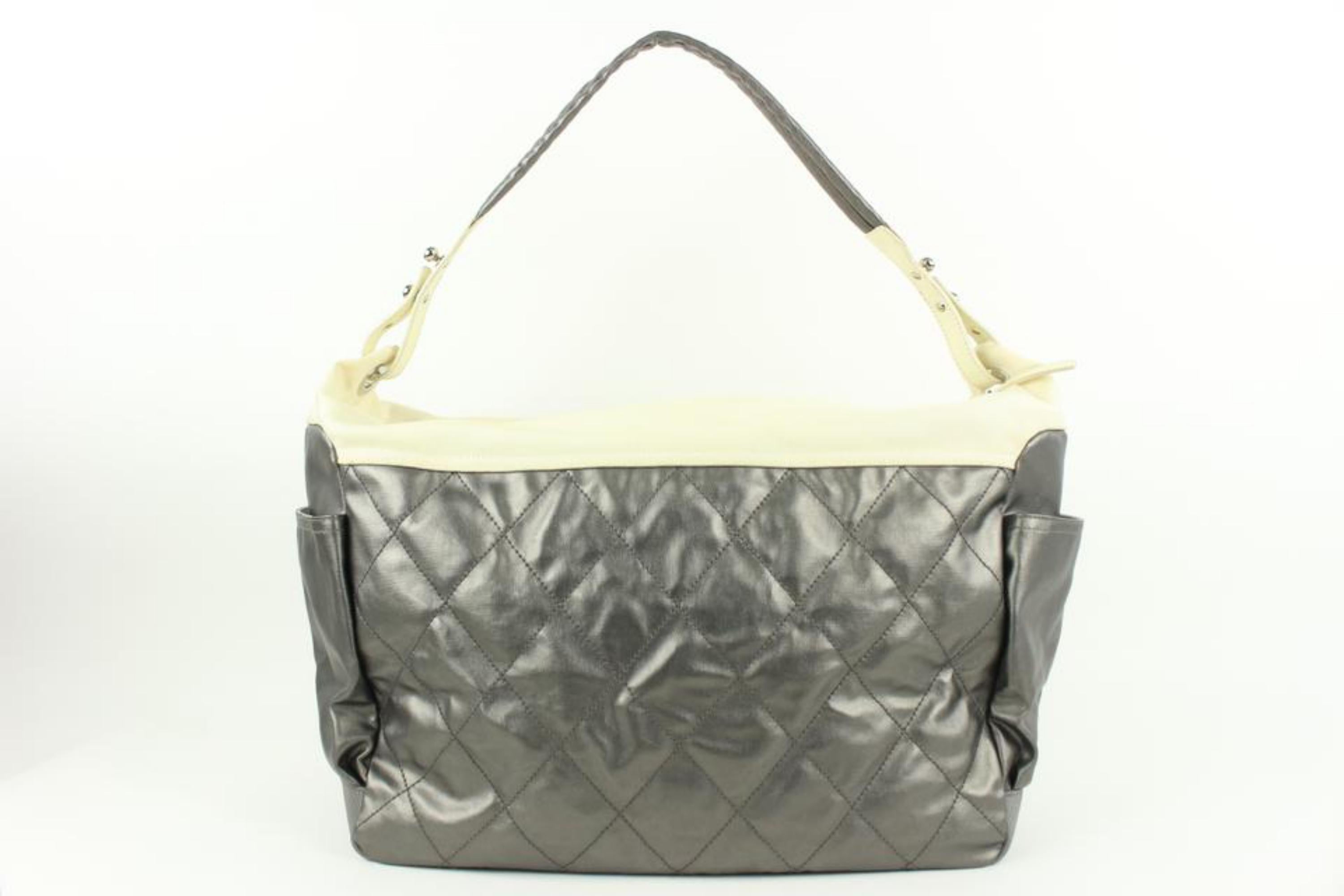 Chanel Large Silver and Cream Quilted Biarritz Paris Weekender Hobo 61ck38s For Sale 2