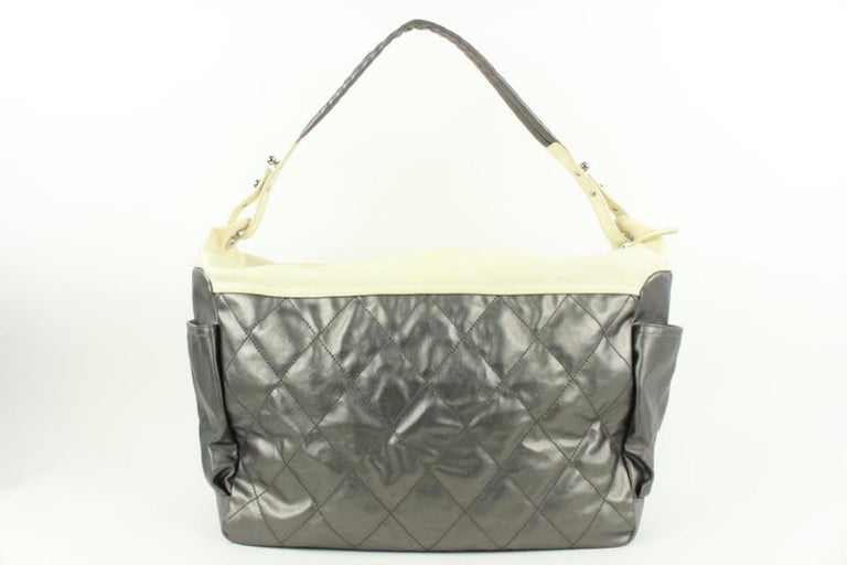 Chanel Large Silver and Cream Quilted Biarritz Paris Weekender Hobo 61ck38s  For Sale at 1stDibs