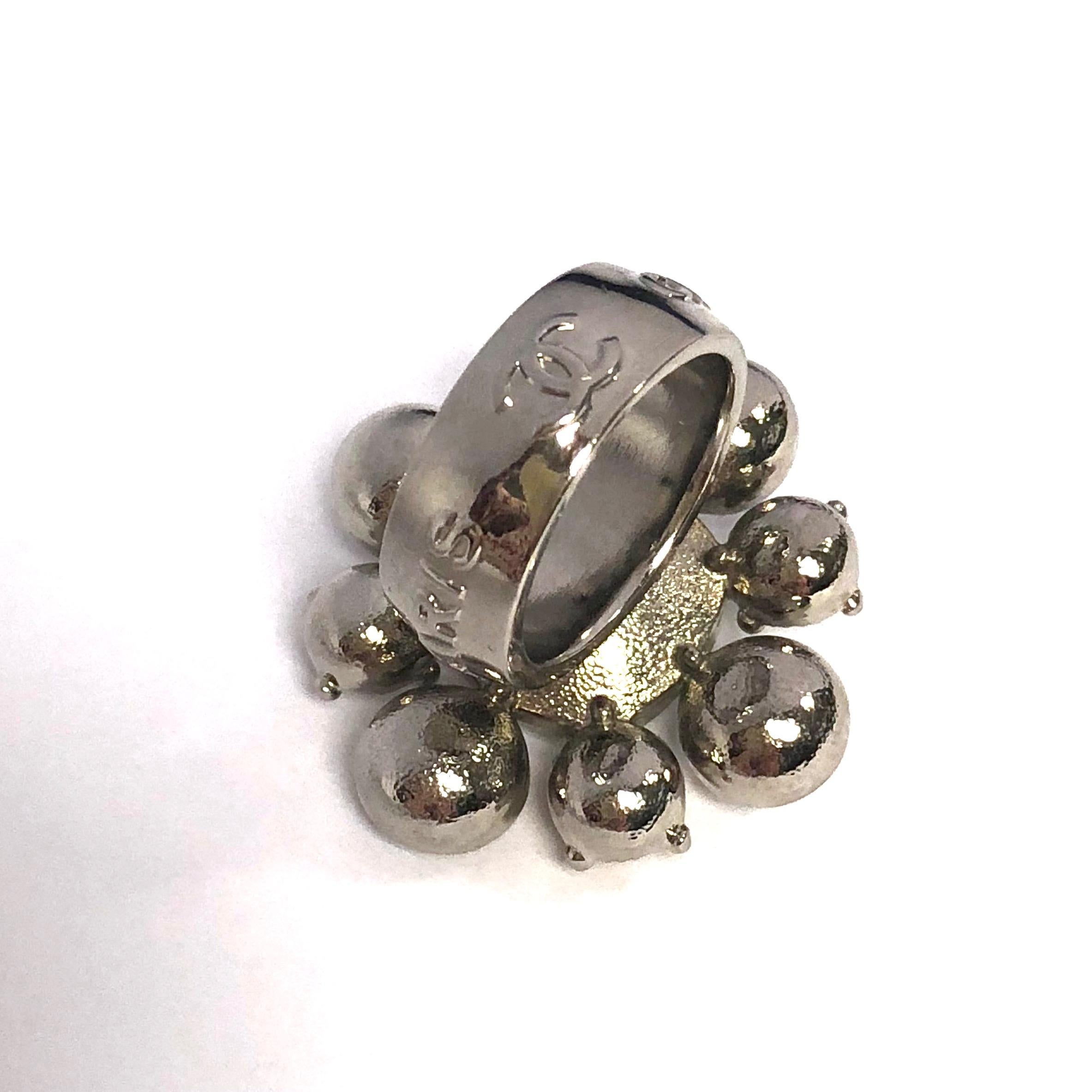 Chanel Large Silver CC Logo Multi-colored Crystal Stones Ring C13 In Excellent Condition In Westlake Village, CA