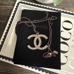 CHANEL Large Silver Crystal CC Pendant Necklace